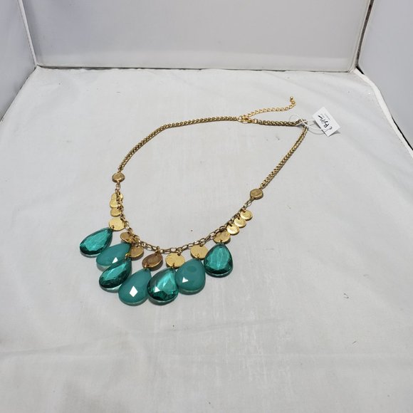 Bijou gold discs and a teal teardrop acrylic stone statement necklace, - Picture 8 of 8